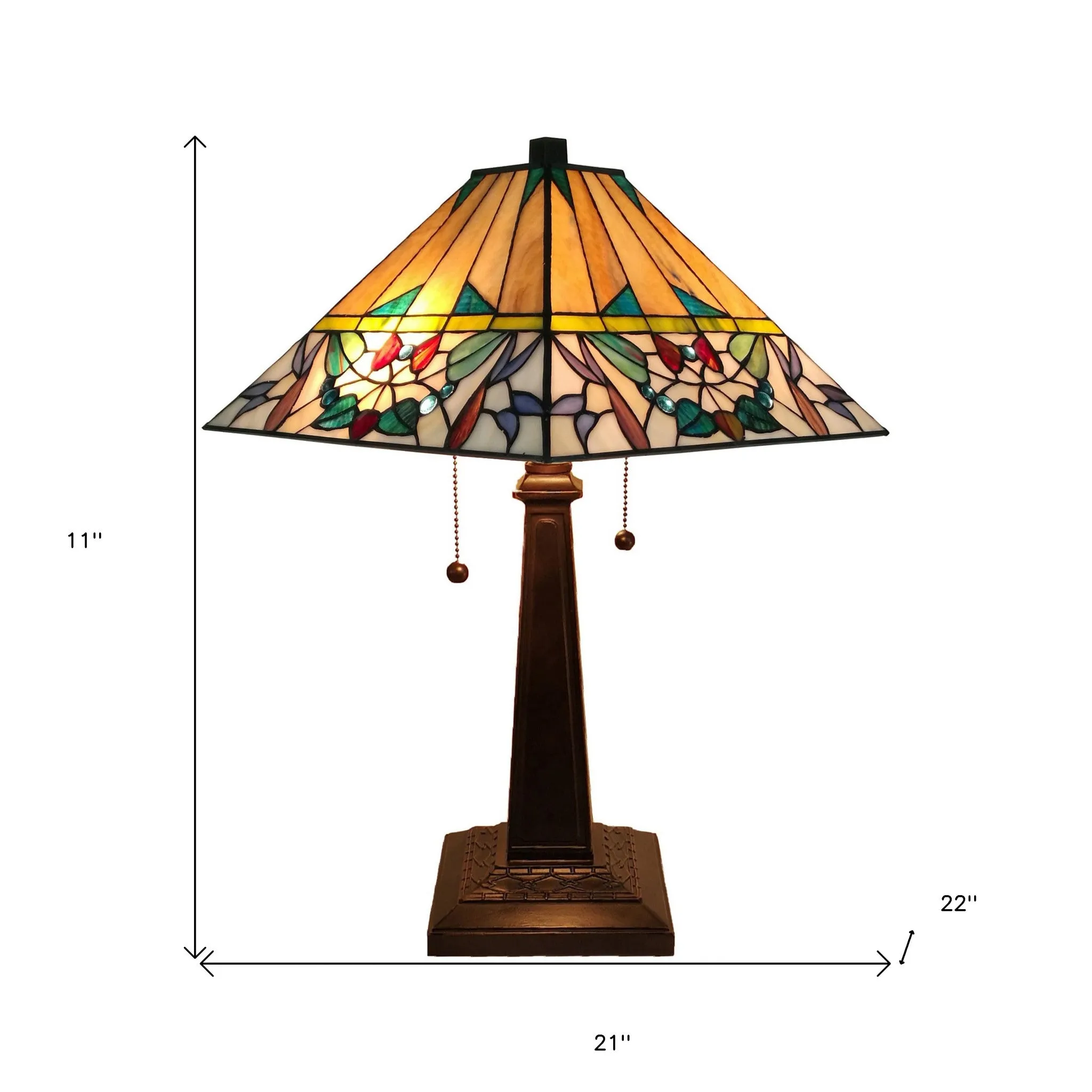 23" Stained Glass Flowery Two Light Mission Style Table Lamp By Homeroots
