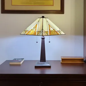 23" Stained Glass Pyramid Style Two Light Mission Style Table Lamp By Homeroots