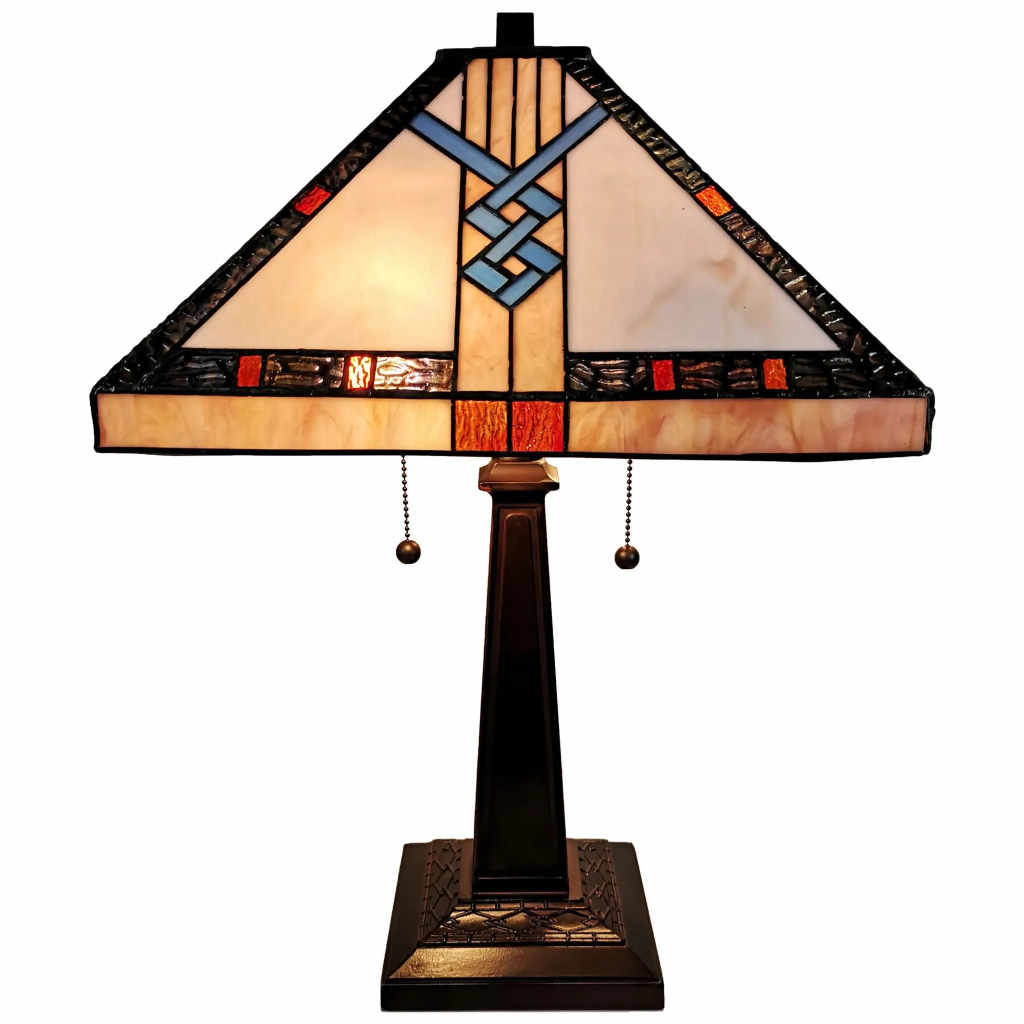 23" Stained Glass Stained Glass Antique Two Light Mission Style Table Lamp By Homeroots