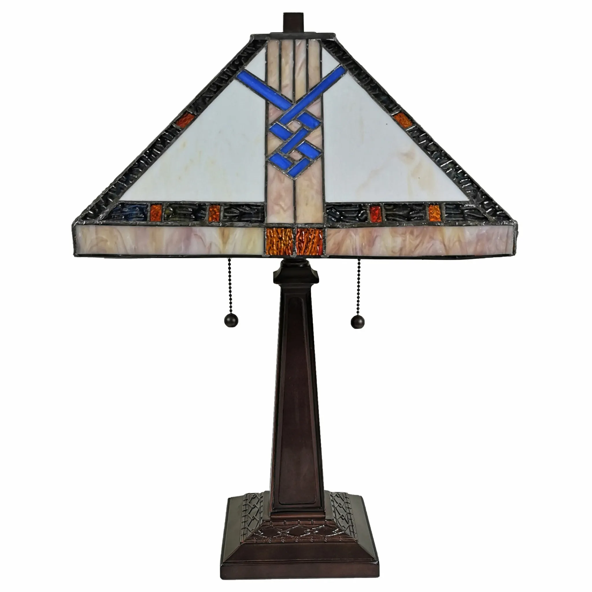 23" Stained Glass Stained Glass Antique Two Light Mission Style Table Lamp By Homeroots