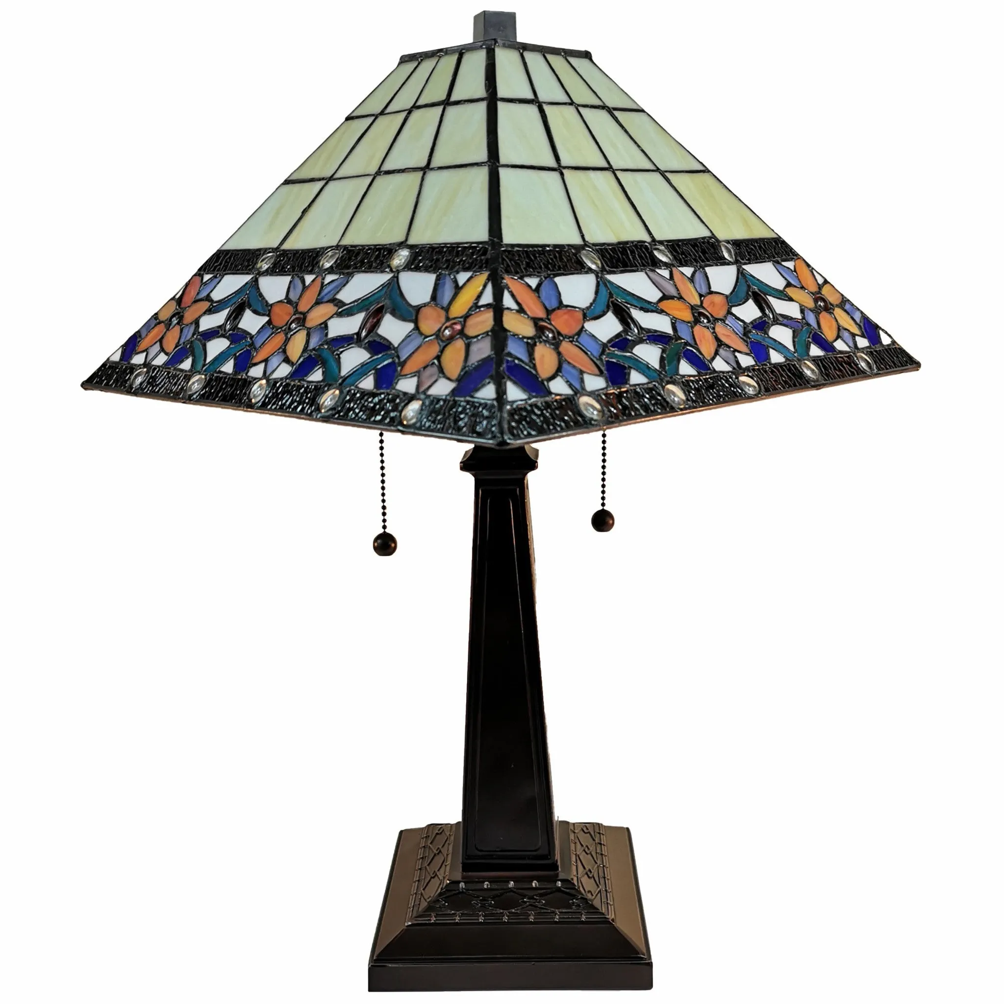 23" Stained Glass Two Light Mission Style Table Lamp with Floral Glass Shade By Homeroots