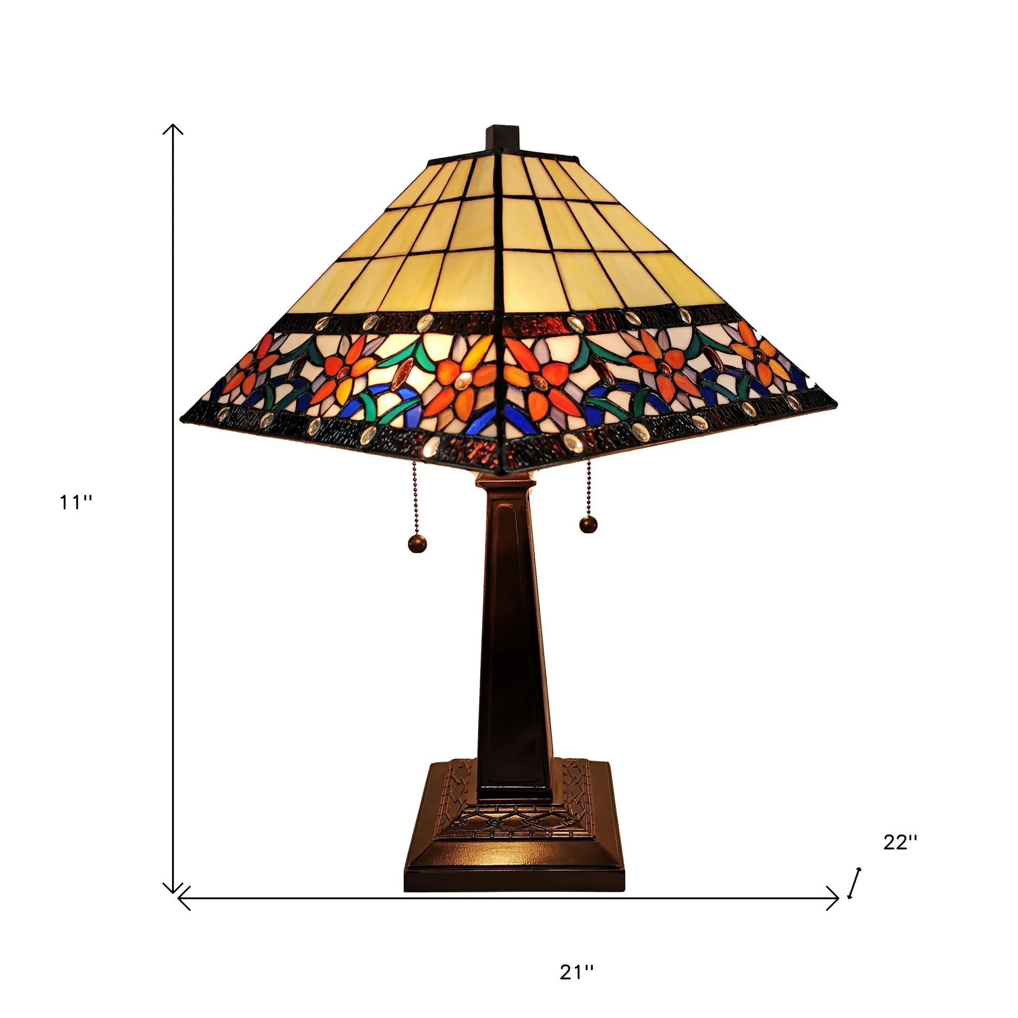 23" Stained Glass Two Light Mission Style Table Lamp with Floral Glass Shade By Homeroots