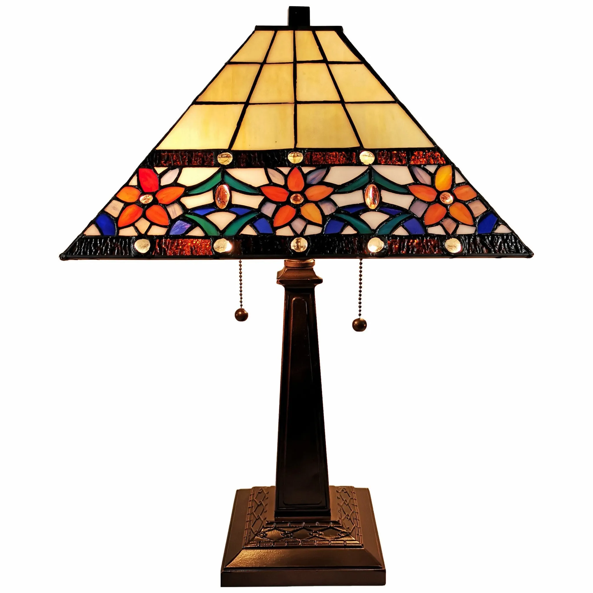 23" Stained Glass Two Light Mission Style Table Lamp with Floral Glass Shade By Homeroots