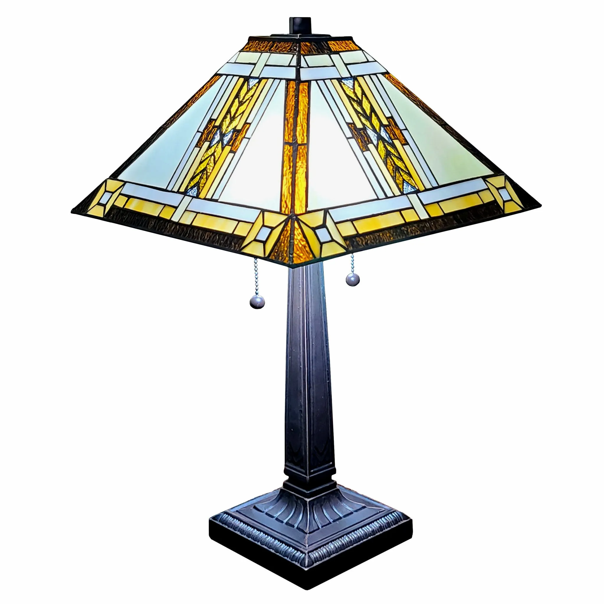 23" Stained Glass Two Light Mission Style Table Lamp with Stained Glass Shade By Homeroots