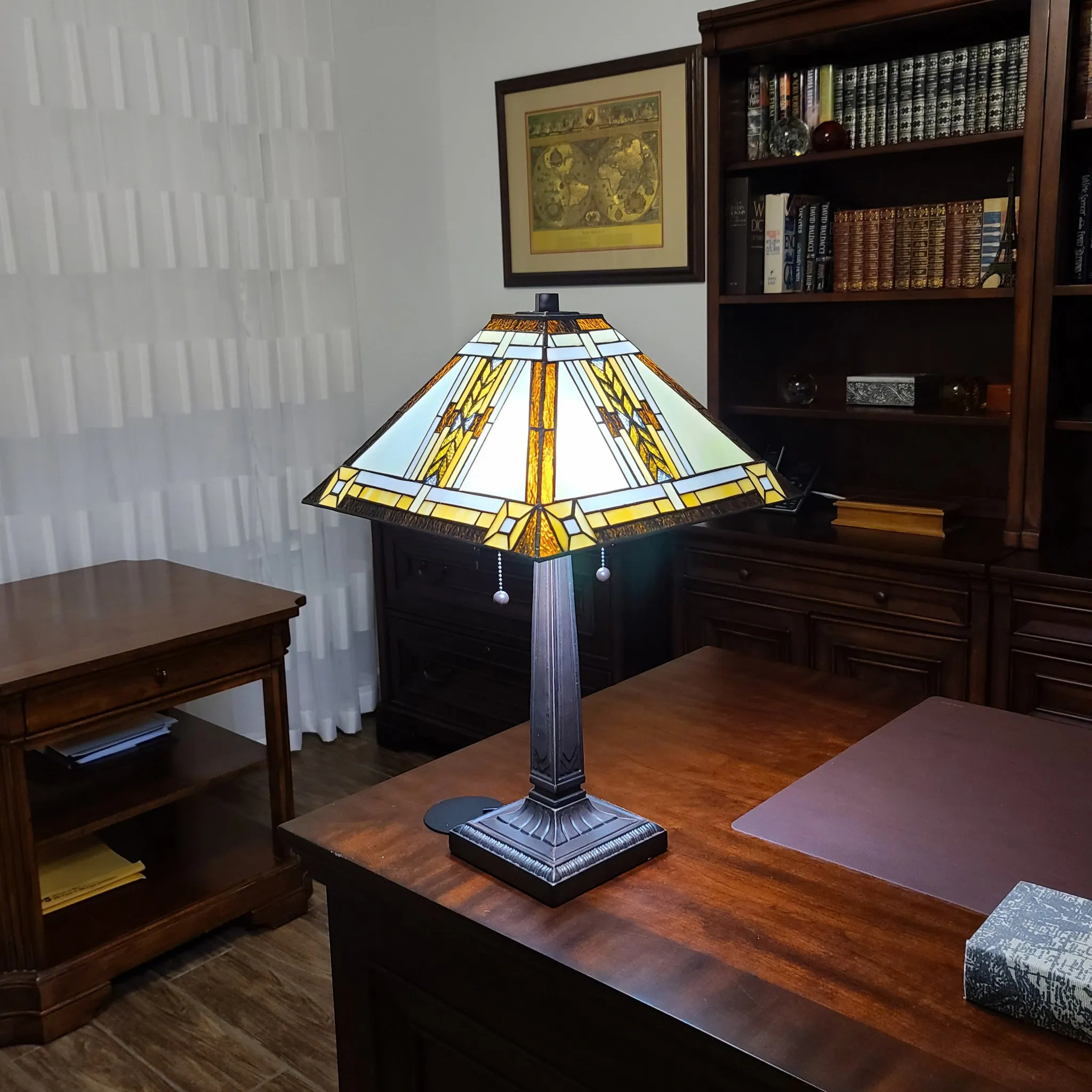23" Stained Glass Two Light Mission Style Table Lamp with Stained Glass Shade By Homeroots