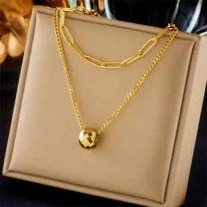 316L Stainless Steel Double Layer Round Bead Pendant Necklace For Women