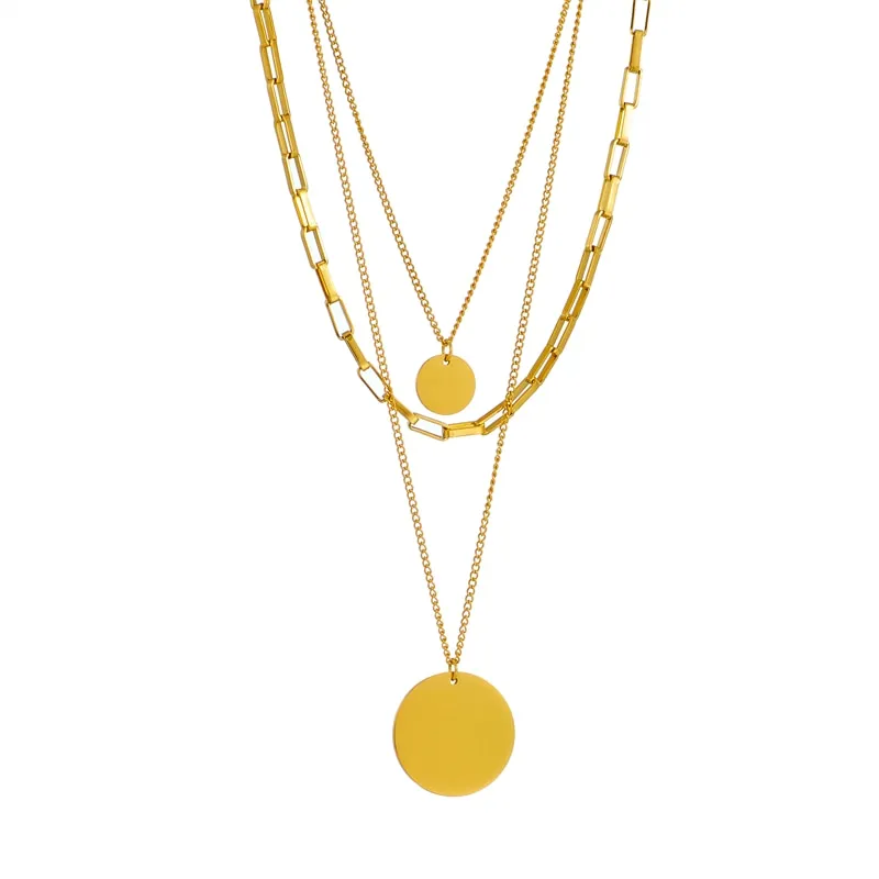 316L Stainless Steel Gold Color 3in1 Round Pendant Necklace For Women