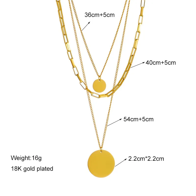 316L Stainless Steel Gold Color 3in1 Round Pendant Necklace For Women