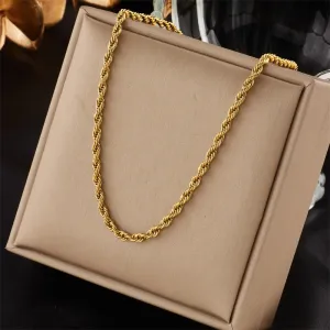 316L Stainless Steel Gold Color Water Wave Chain Classic Vintage Simple Necklace for Women