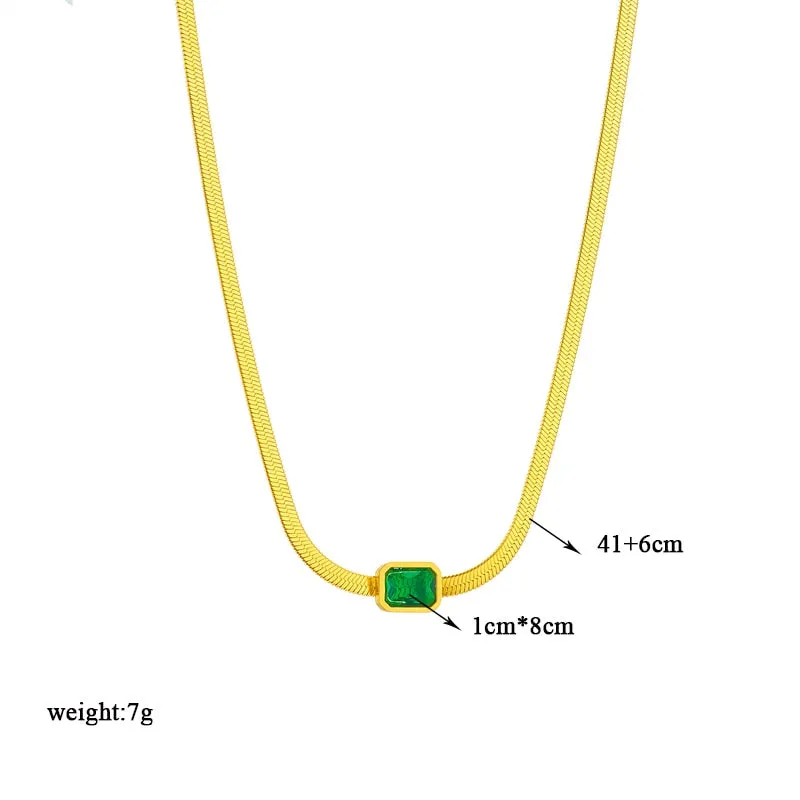 316L Stainless Steel Green Zirconia Crystal Pendant Necklace For Women