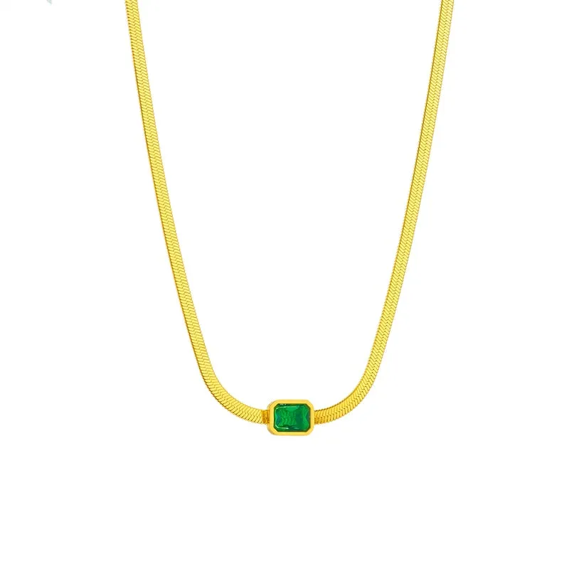316L Stainless Steel Green Zirconia Crystal Pendant Necklace For Women