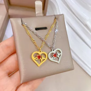 316L Stainless Steel Heart-Shaped ECG Pendant Necklace For Women