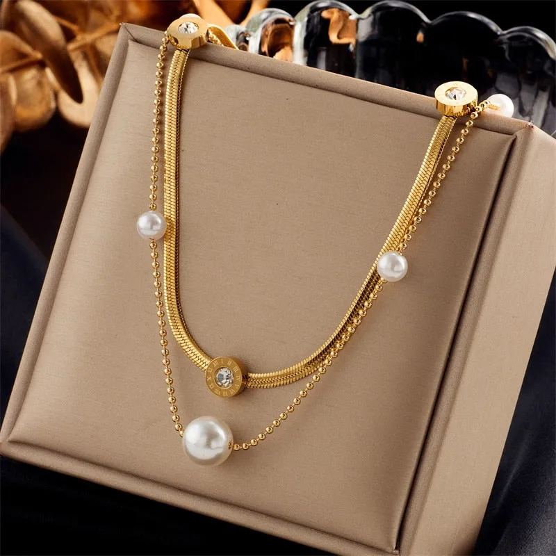 316L Stainless Steel Pearl Heart Butterfly Cross Pendant Necklace For Women