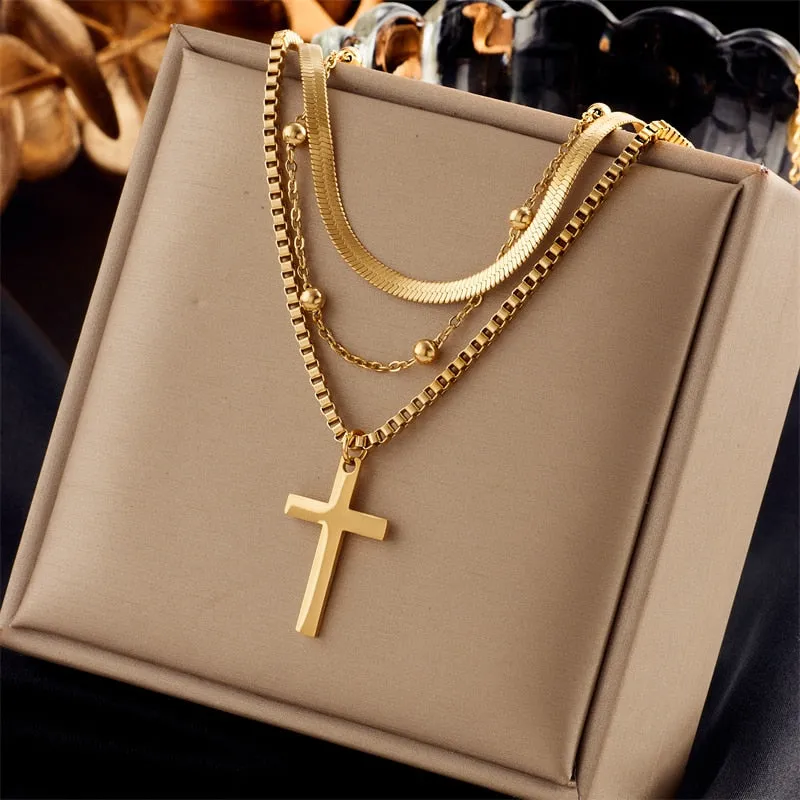 316L Stainless Steel Pearl Heart Butterfly Cross Pendant Necklace For Women