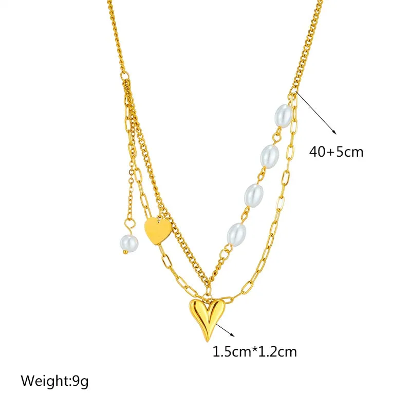 316L Stainless Steel Pearl Heart Butterfly Cross Pendant Necklace For Women