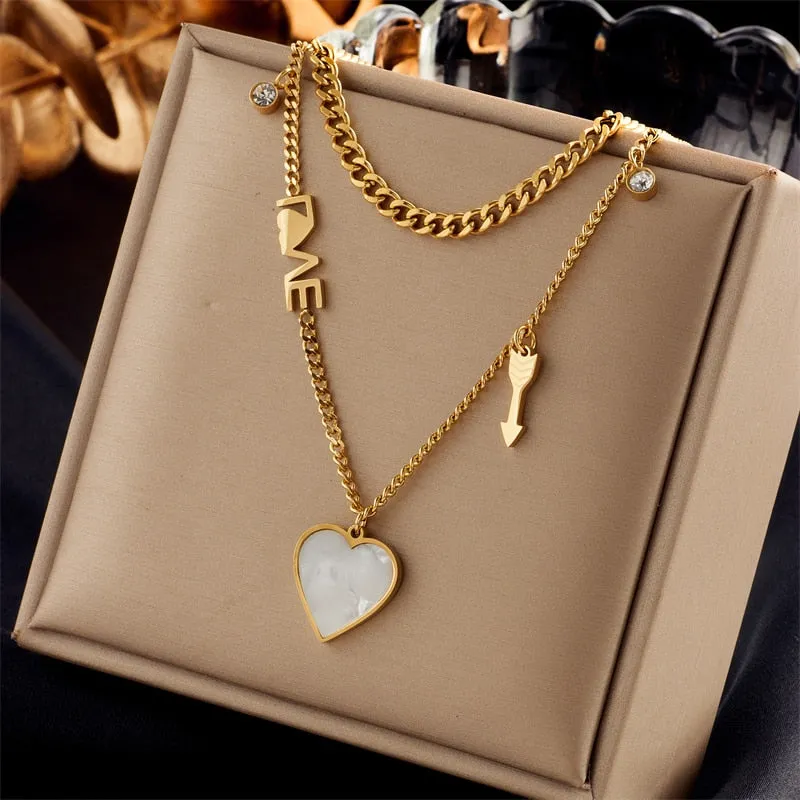 316L Stainless Steel Pearl Heart Butterfly Cross Pendant Necklace For Women