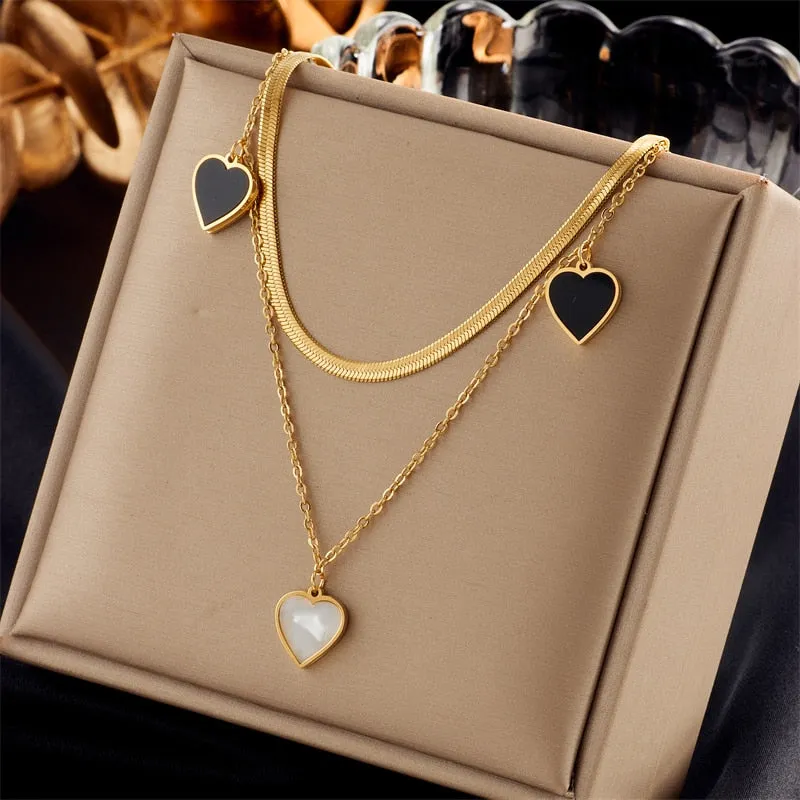 316L Stainless Steel Pearl Heart Butterfly Cross Pendant Necklace For Women