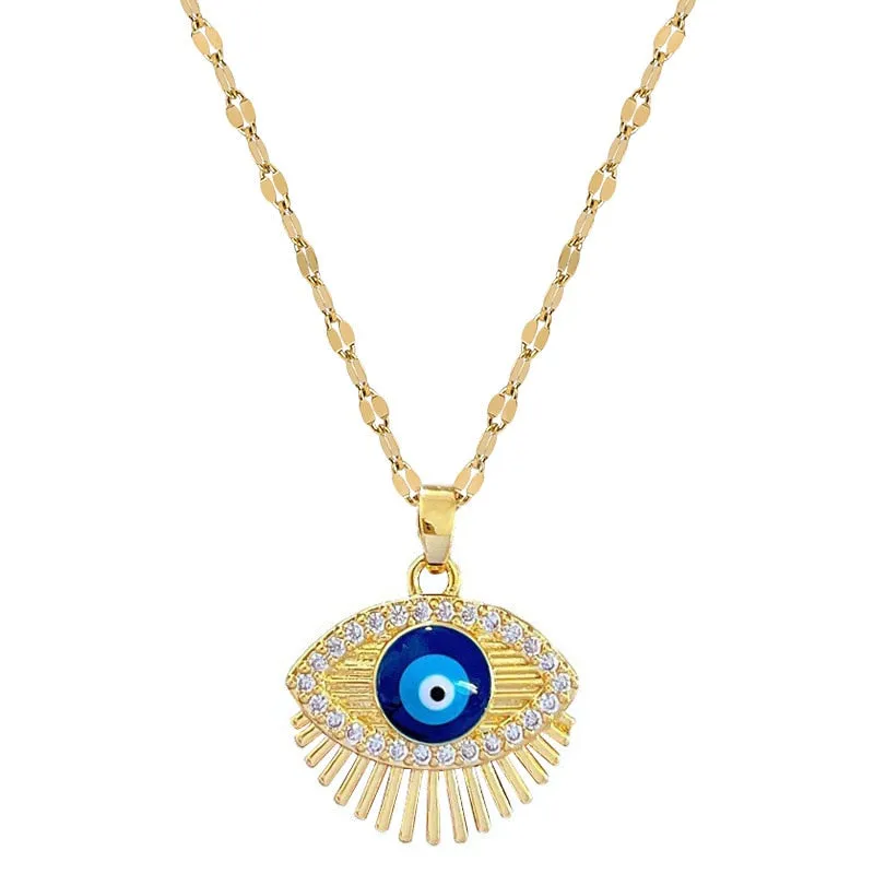 316L Stainless Steel Retro Blue Eye Pendant Necklace For Women
