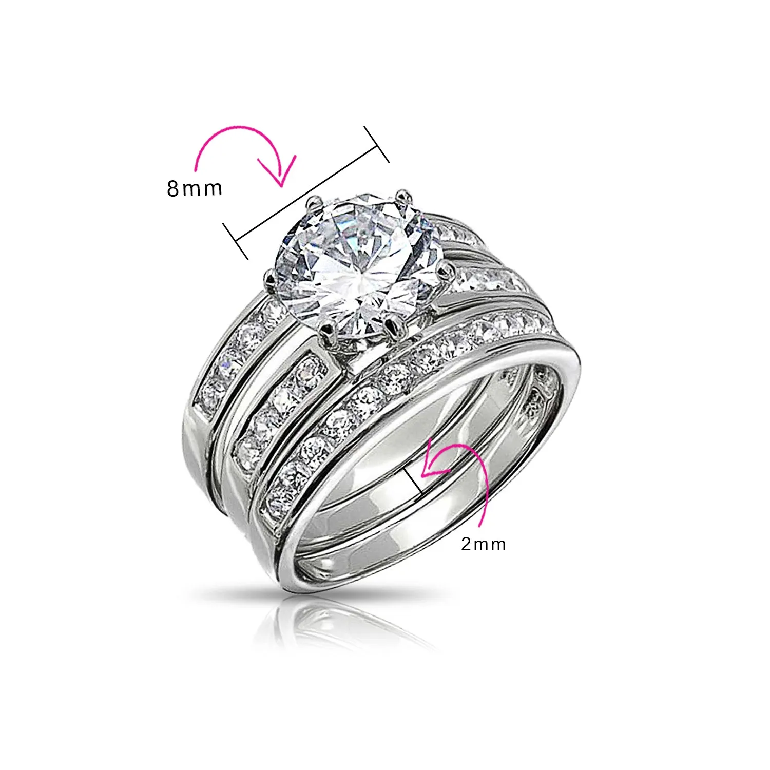 3.5CT Round CZ Cocktail Statement Ring with Pave Band Guard in Sterling Silver