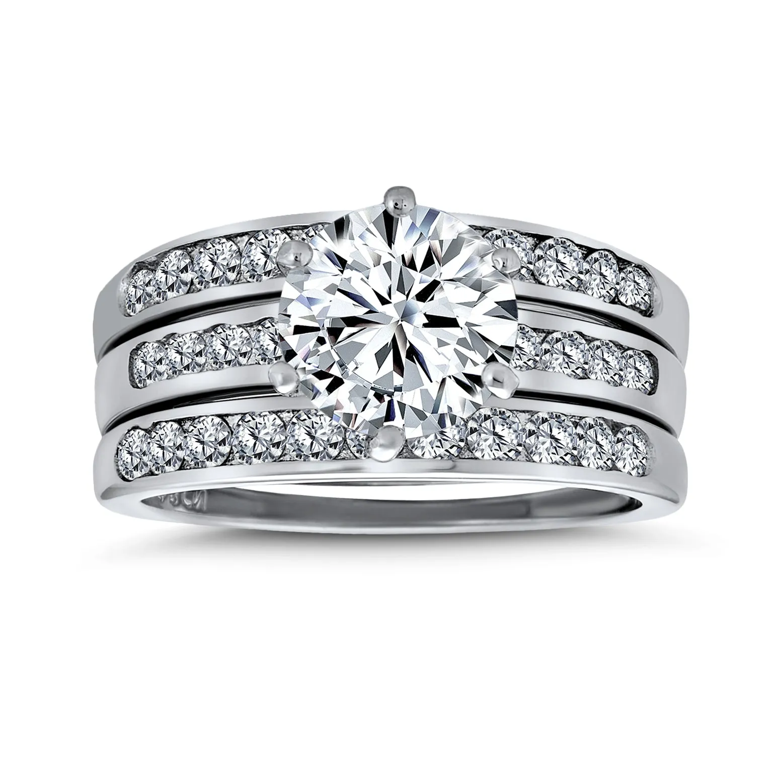 3.5CT Round CZ Cocktail Statement Ring with Pave Band Guard in Sterling Silver
