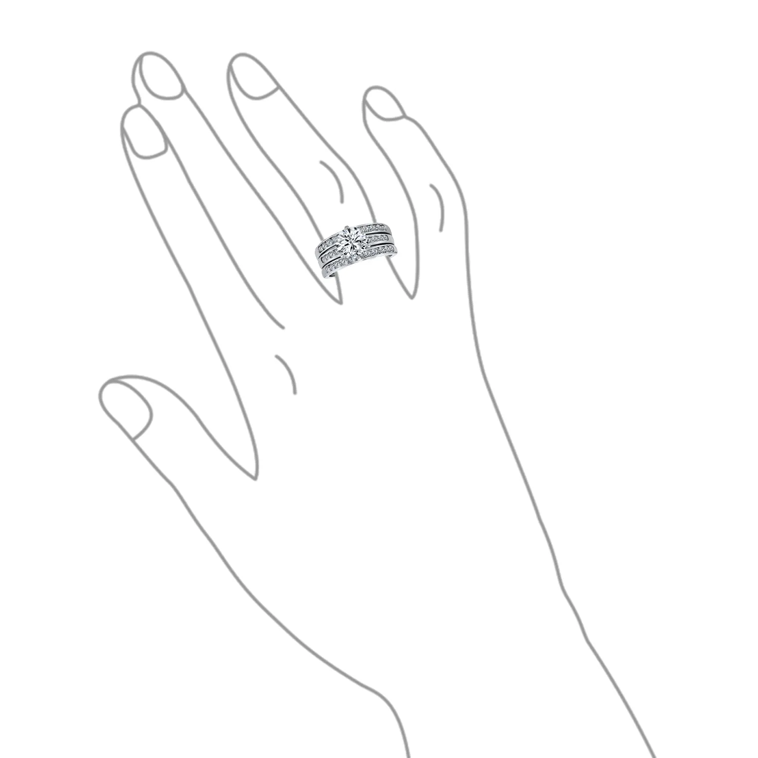 3.5CT Round CZ Cocktail Statement Ring with Pave Band Guard in Sterling Silver