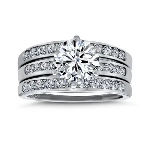 3.5CT Round CZ Cocktail Statement Ring with Pave Band Guard in Sterling Silver