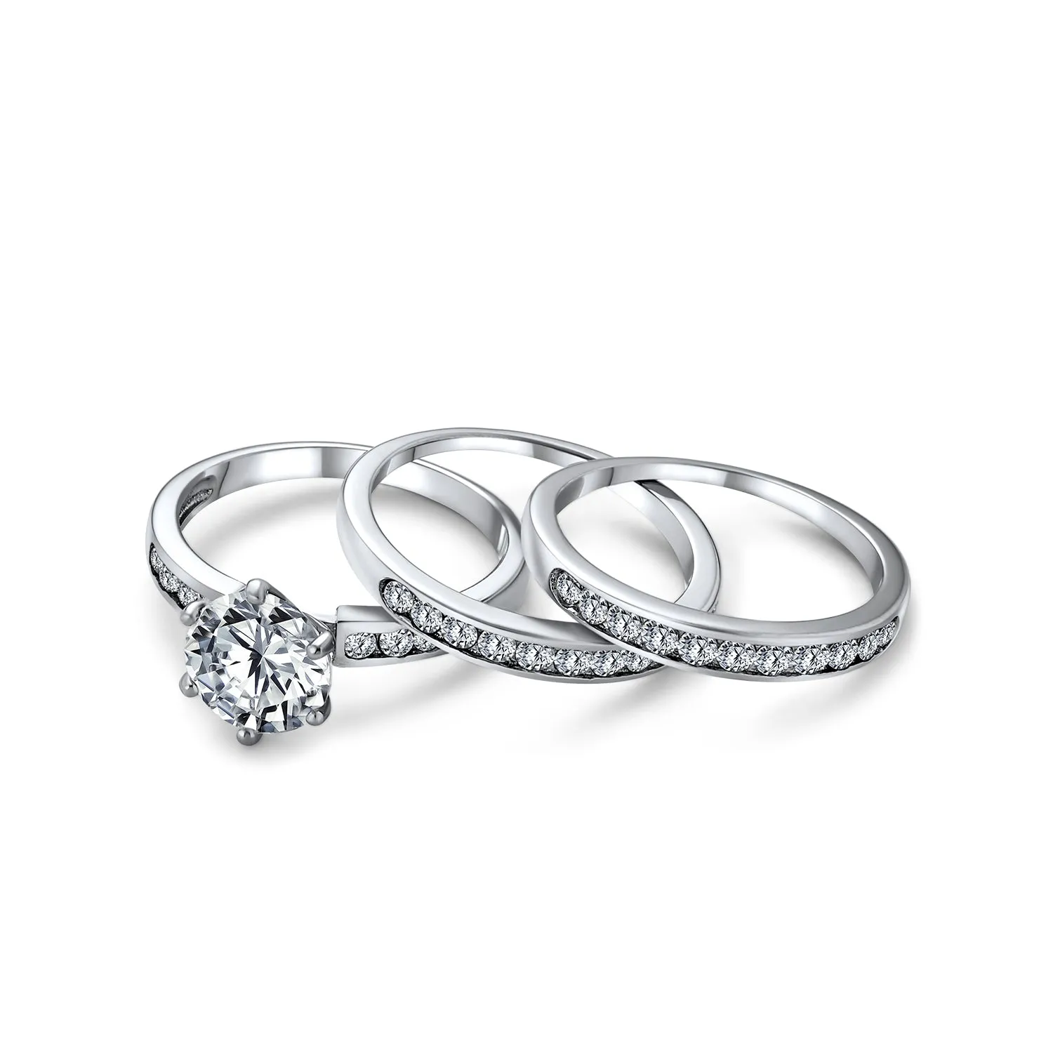 3.5CT Round CZ Cocktail Statement Ring with Pave Band Guard in Sterling Silver