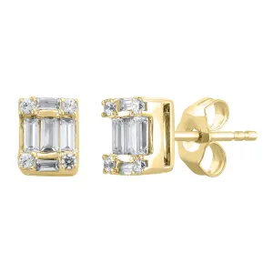 3/8ctw Baguette Diamond Yellow Gold Stud Earrings