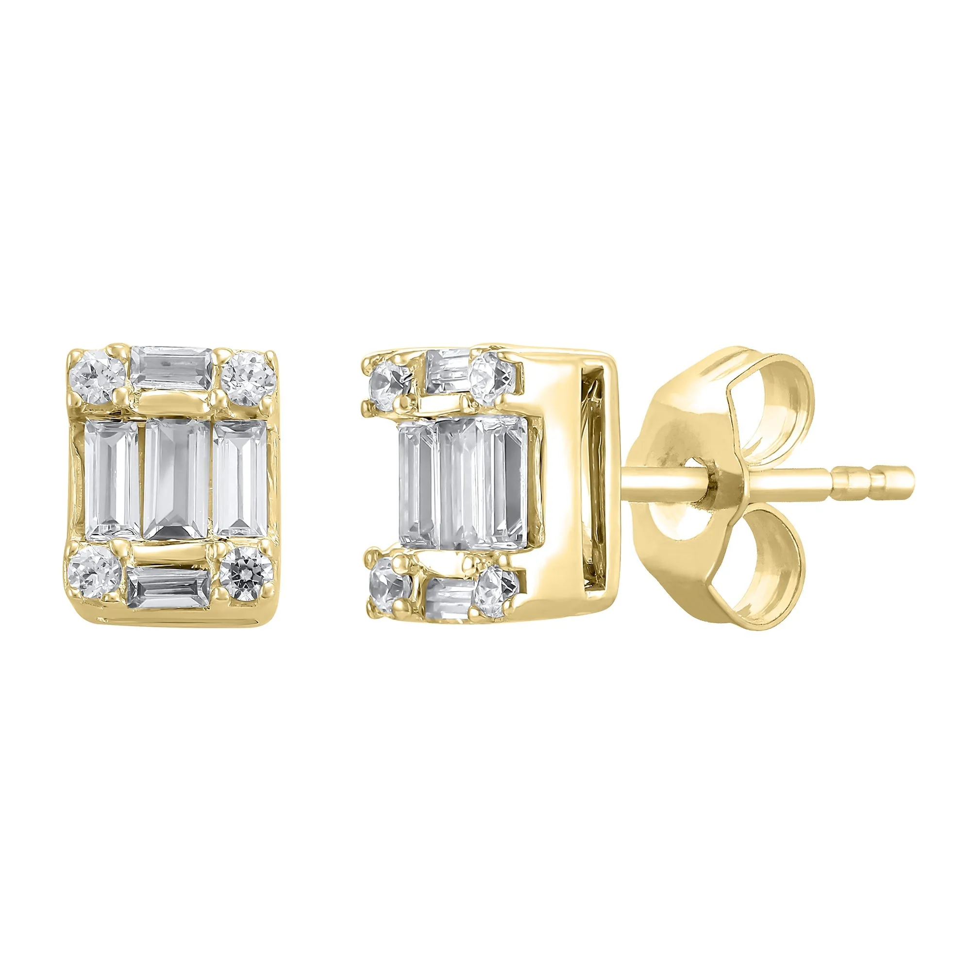3/8ctw Baguette Diamond Yellow Gold Stud Earrings