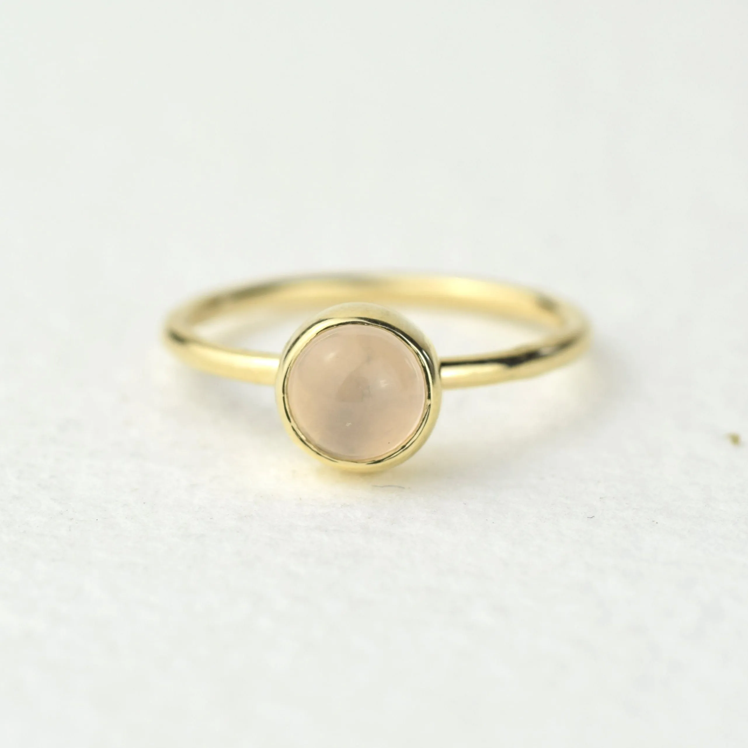 6mm Rose Quartz Solid Gold Stacking Ring