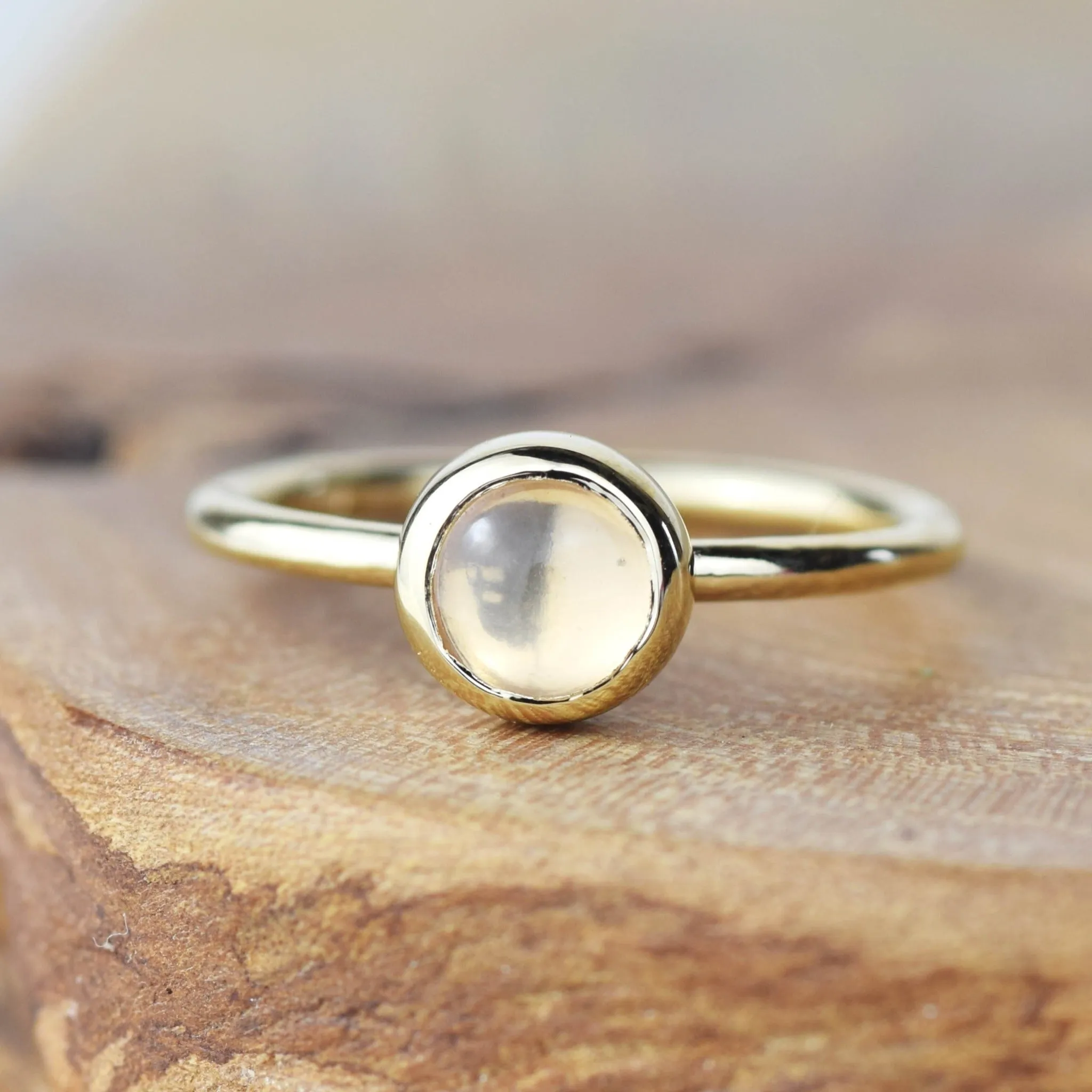 6mm Rose Quartz Solid Gold Stacking Ring