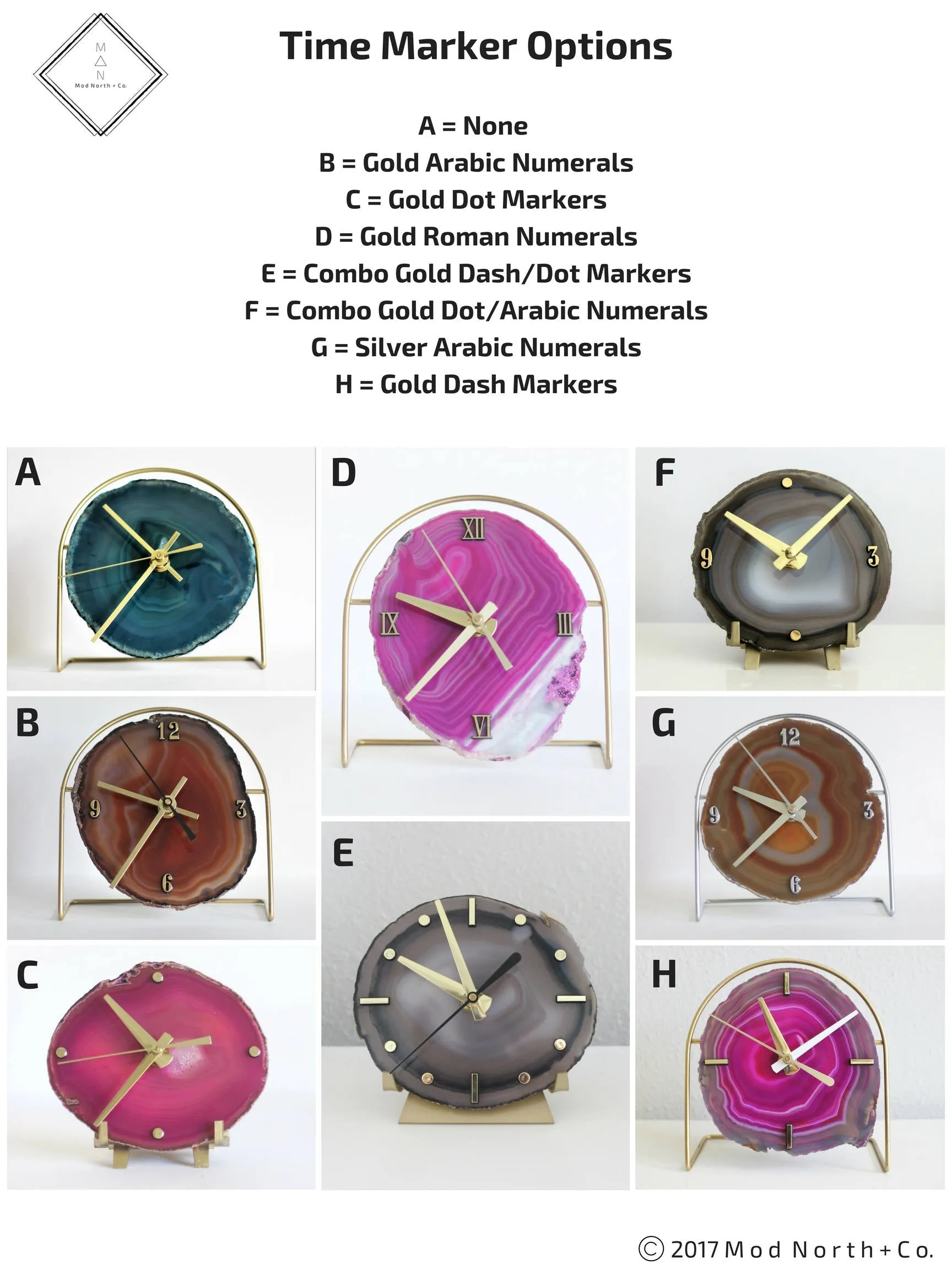 7" Black Agate Desk Clock