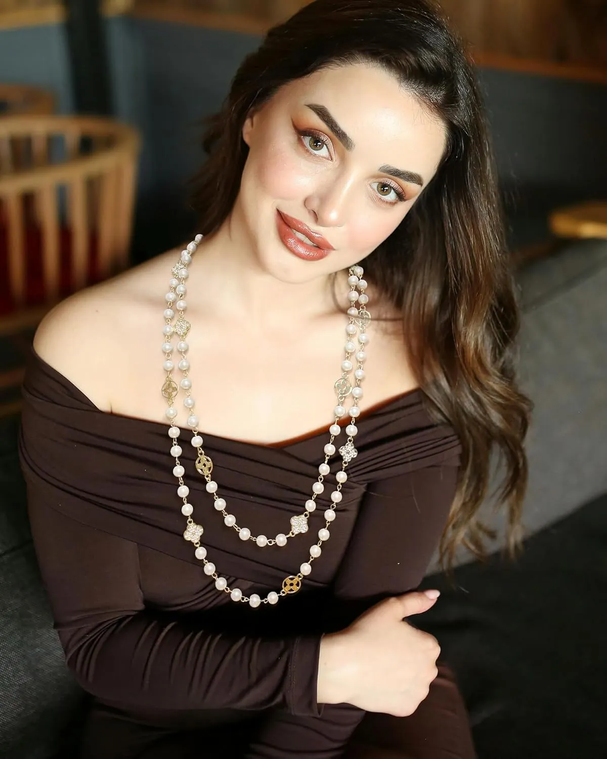 8MM Round Simulated Shell Pearl Strand Layered Necklace for Women, Dainty Multiple Strands Long Necklace for Party, Vintage Costume Jewelry