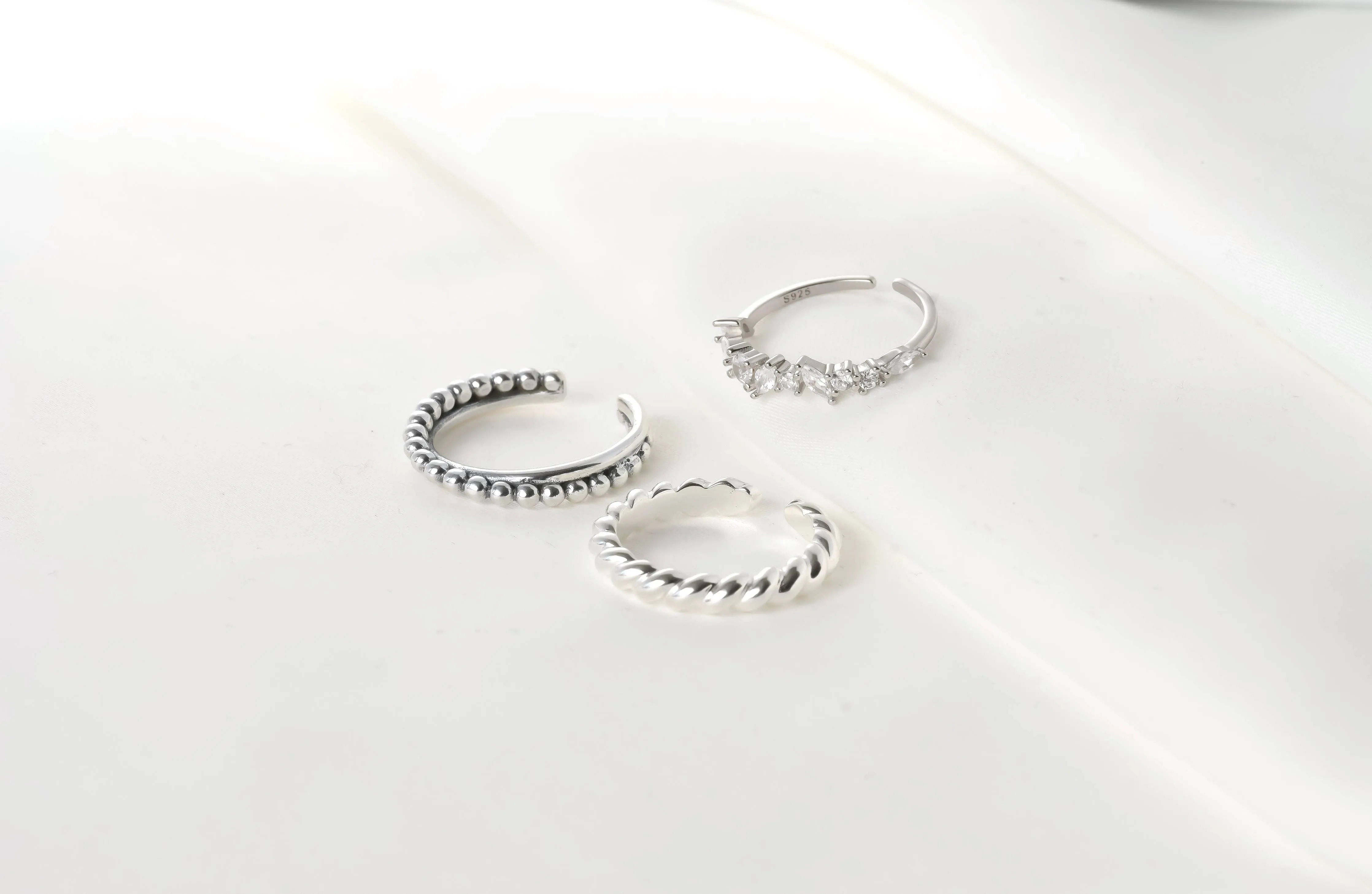925 Silver Open Rings - Diamond Ring - Croissant Ring