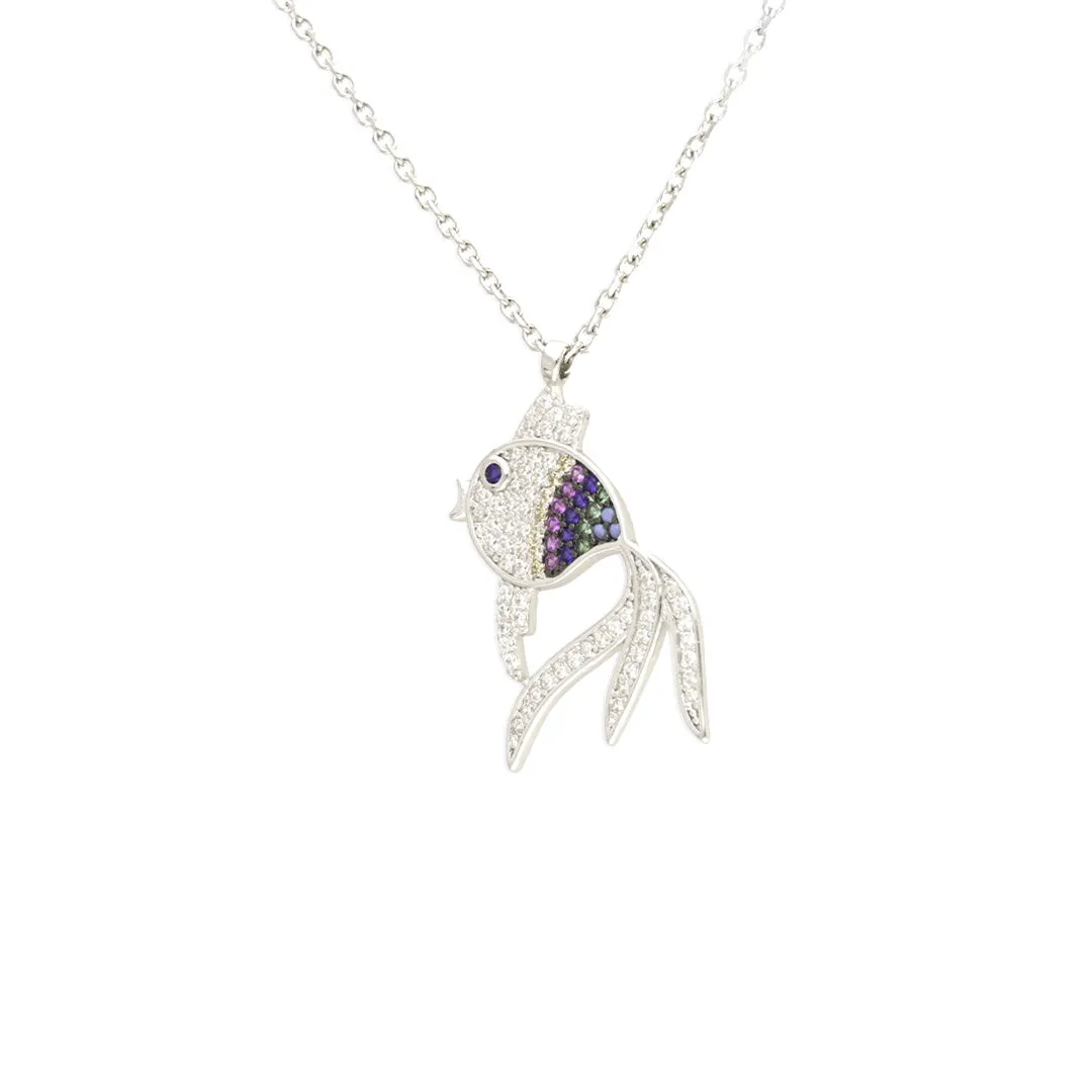 925 Sterling Silver Gold Fish Pendant Chain