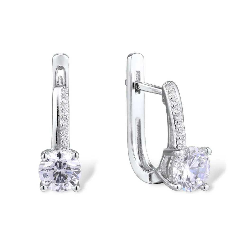 925 Sterling Silver Sparkling White Cubic Zirconia  Silver Earrings