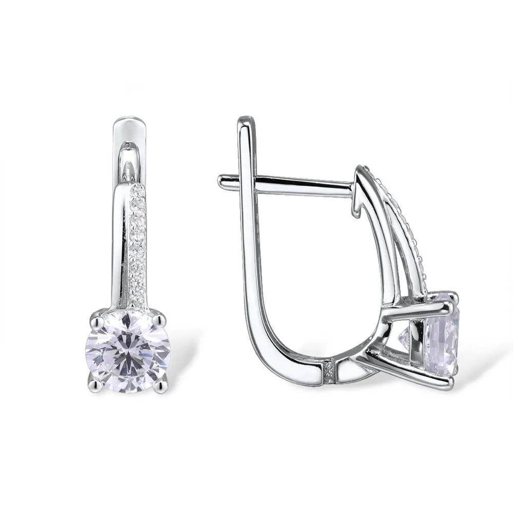 925 Sterling Silver Sparkling White Cubic Zirconia  Silver Earrings