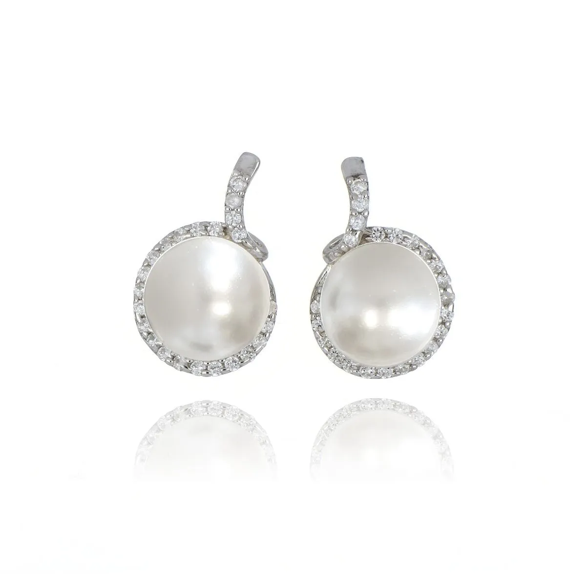 A&S Enchanted Collection Cubic Zirconia And 7.5-8mm Freshwater Pearl Drop Swirl Earrings