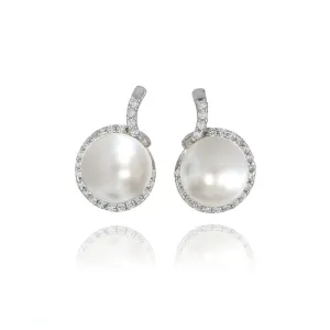 A&S Enchanted Collection Cubic Zirconia And 7.5-8mm Freshwater Pearl Drop Swirl Earrings