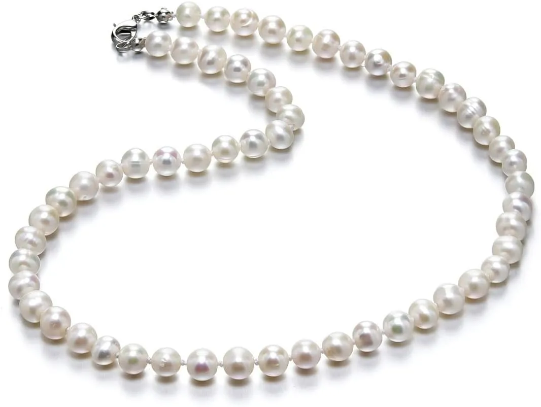 Adabele Authentic Natural AA  Grade Round White Cultured Freshwater Pearl Necklace Jewelry for Women Anniversary Birthday Mother Gifts