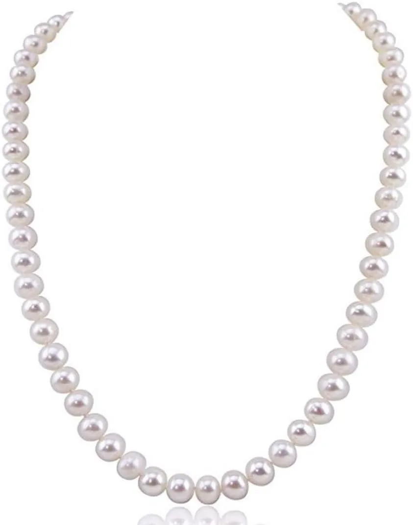 Adabele Authentic Natural AA  Grade Round White Cultured Freshwater Pearl Necklace Jewelry for Women Anniversary Birthday Mother Gifts