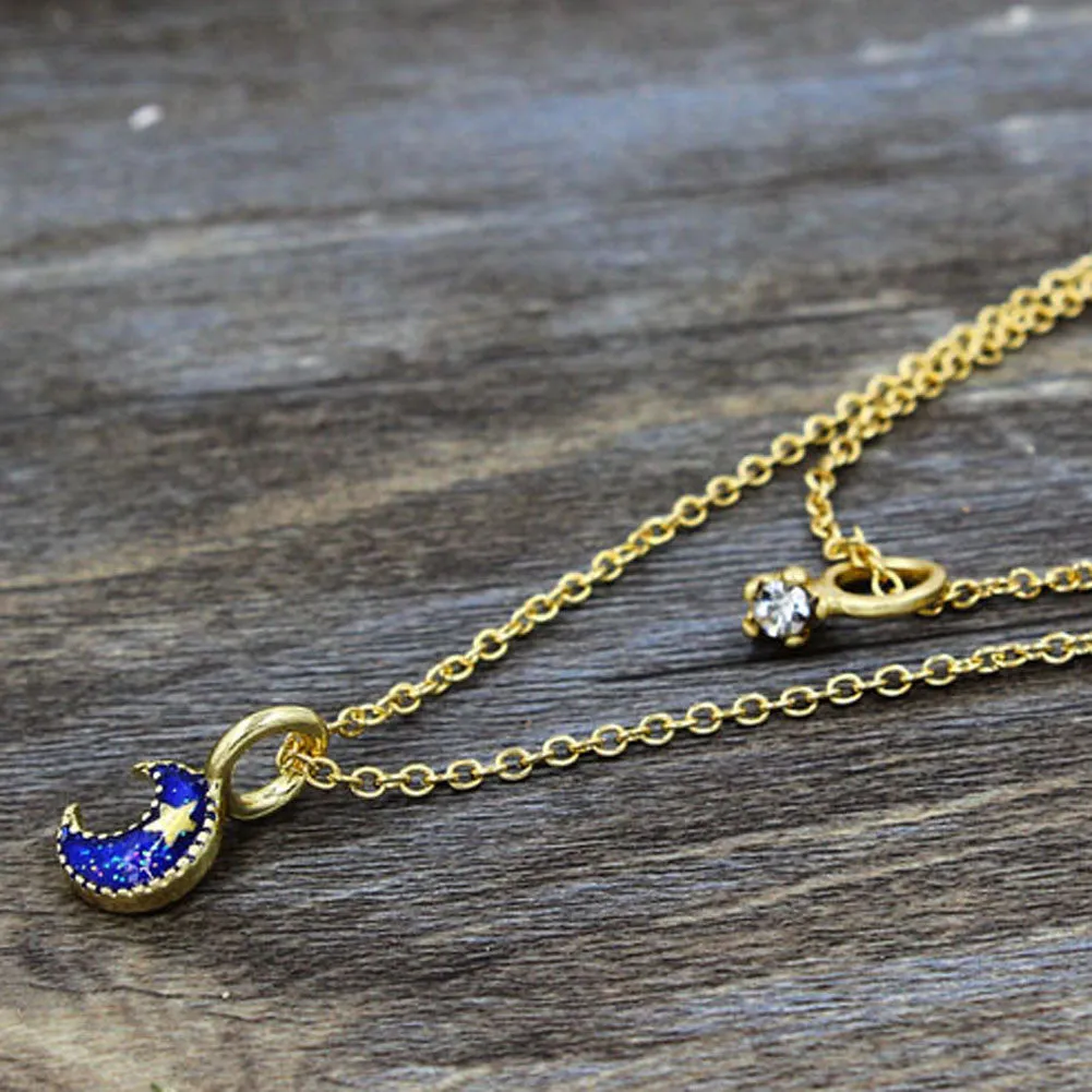 Alloy Cosmic Planet Moon Star Pendant Necklaces for women