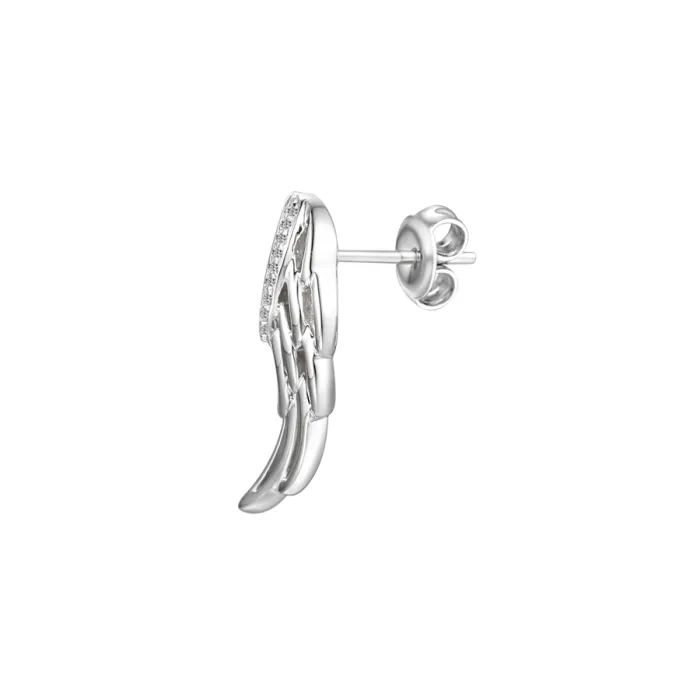 Amore Argento Sterling Silver Long Angel Wing Stud Earrings