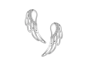Amore Argento Sterling Silver Long Angel Wing Stud Earrings