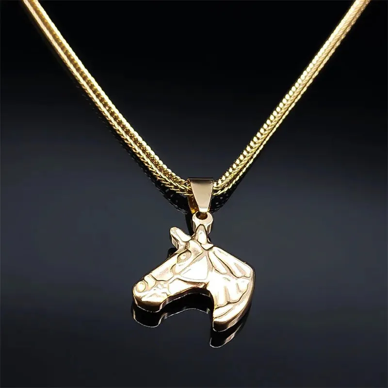 Animal Horse Head Pendant Necklace for Women/Men Stainless Steel Fox Tail Chain Necklaces