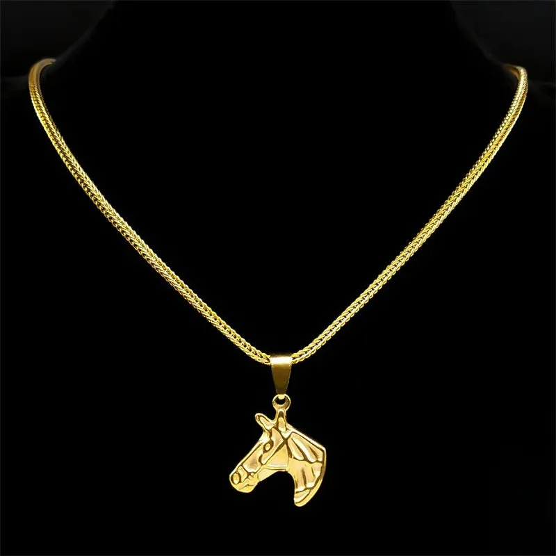 Animal Horse Head Pendant Necklace for Women/Men Stainless Steel Fox Tail Chain Necklaces
