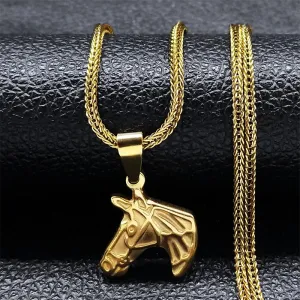 Animal Horse Head Pendant Necklace for Women/Men Stainless Steel Fox Tail Chain Necklaces