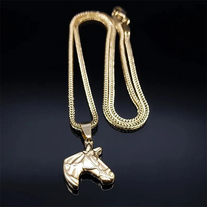 Animal Horse Head Pendant Necklace for Women/Men Stainless Steel Fox Tail Chain Necklaces