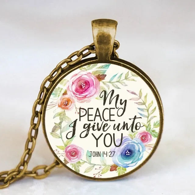 Antique Bronze Handmade Bible Verse Necklace Glass Dome Necklace Scripture Quote Jewelry Christian Party Mother Sister Gifts