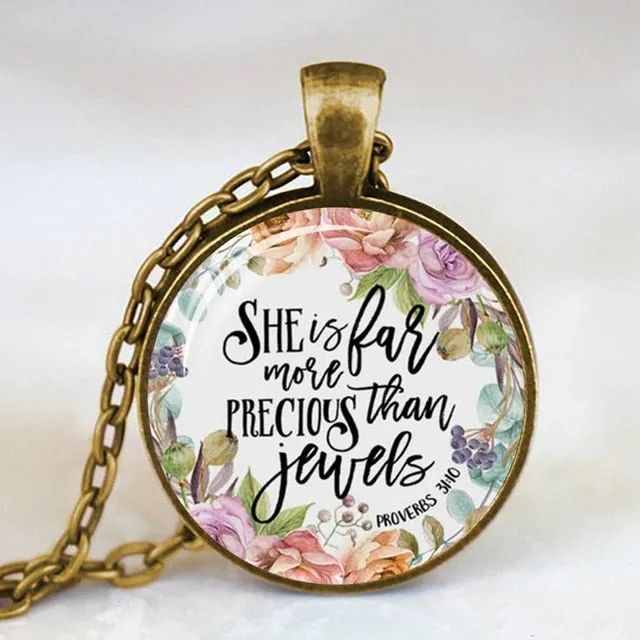 Antique Bronze Handmade Bible Verse Necklace Glass Dome Necklace Scripture Quote Jewelry Christian Party Mother Sister Gifts